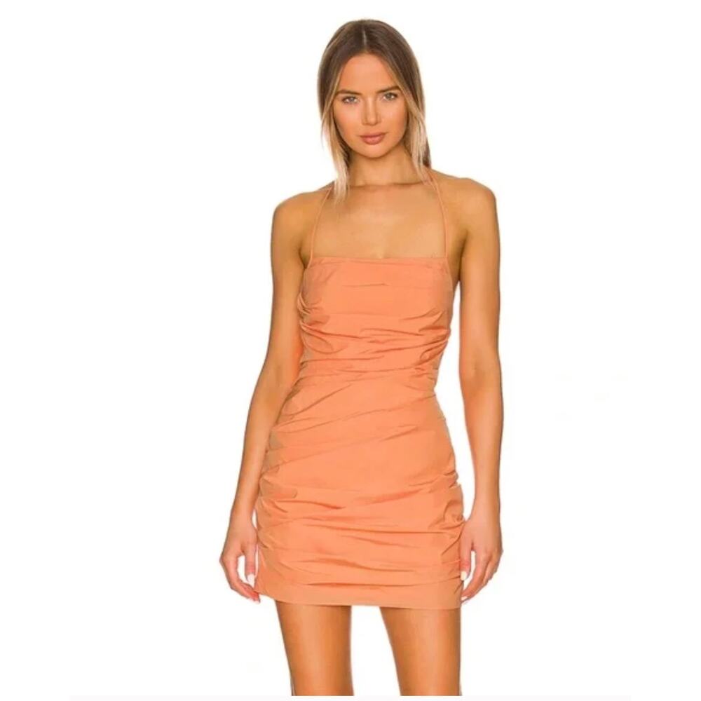 Amanda Uprichard Womens M Peach Laconia Chain Halter Ruched Mini Dress Party
